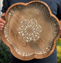 Round Rustic Nesting  Wood Serving tray with handles modern  farmhouse Decor 16 inch - Snuglily