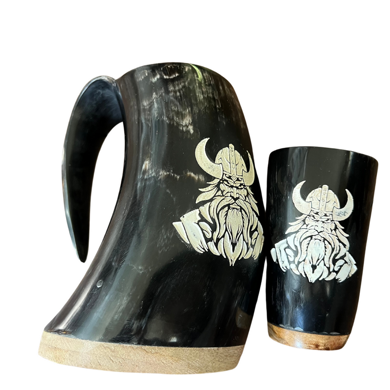 24 Oz Viking Drinking Horn Mug Beer Horn Tankard mug  includes Shot Glass, Viking Mug Gift Ideas For Him  , Ale, Mead, Whiskey