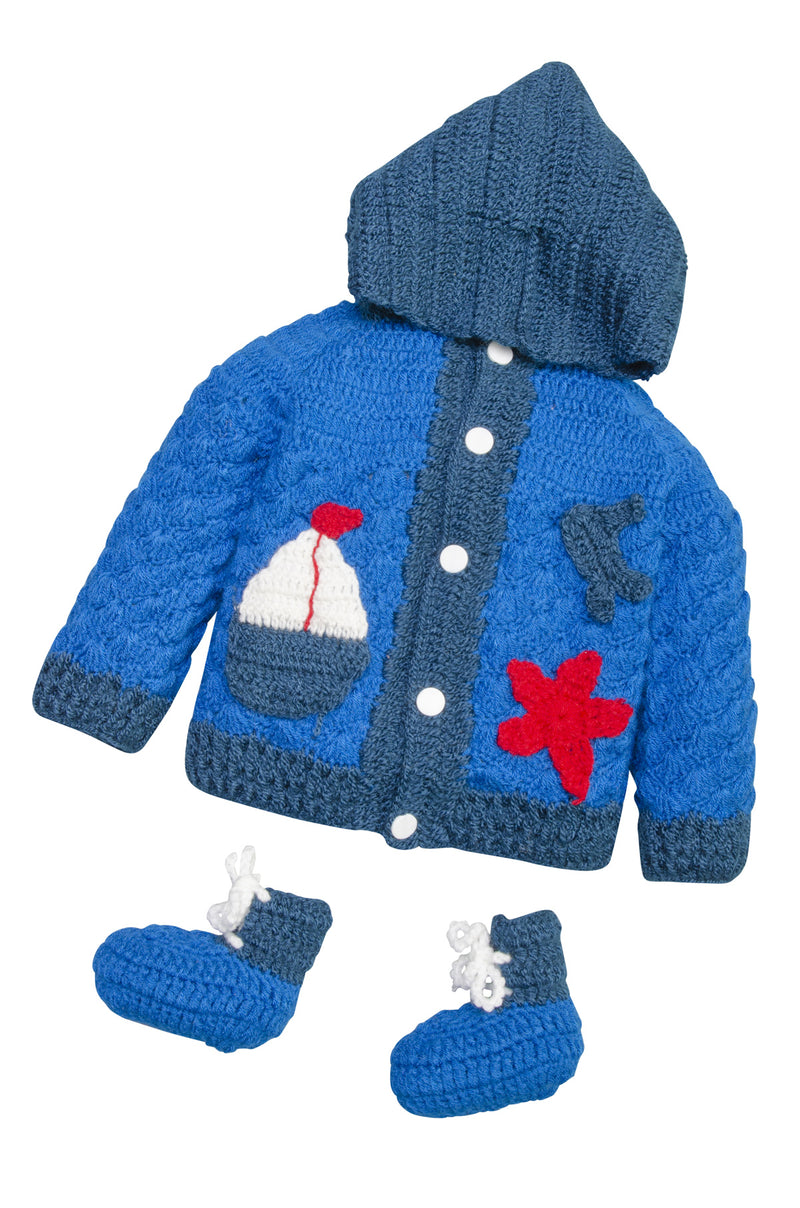 Baby boy Kids Toddlers Nautical theme warm Blue Hoodie Outwear Jacket Coat includes booties shoes - Snuglily