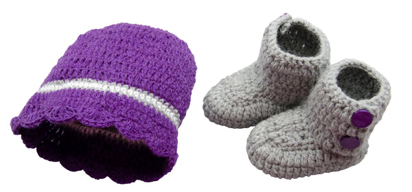 2 piece newborn baby beanie hat + booties for set for baby girl - Snuglily