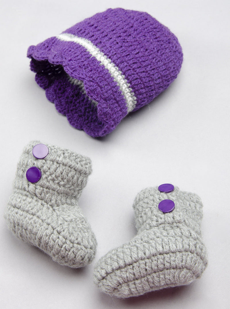 2 piece Floral baby beanie hat + booties for infant toddler girl Photography prop Pink & Purple - Snuglily