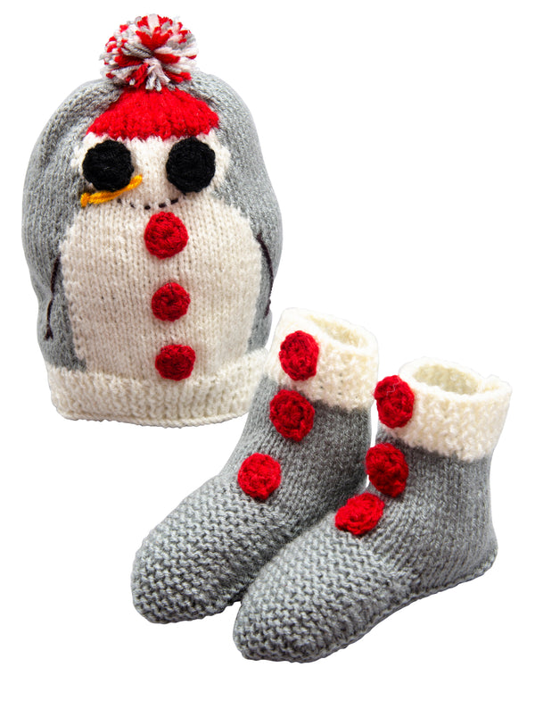 Snuglily 2 piece unisex Snowman Christmas theme baby beanie hat + booties for infant toddler, Perfect Holiday costume for 1st Christmas - Snuglily