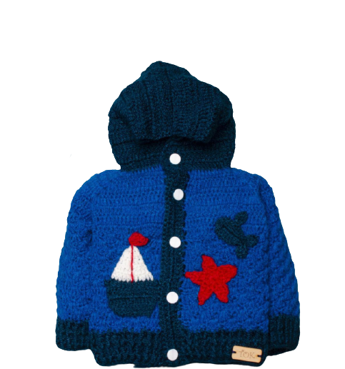 2 Pcs Baby boy Kids Toddlers Nautical  Blue Hoodie Outwear Jacket Coat includes booties shoes - Snuglily