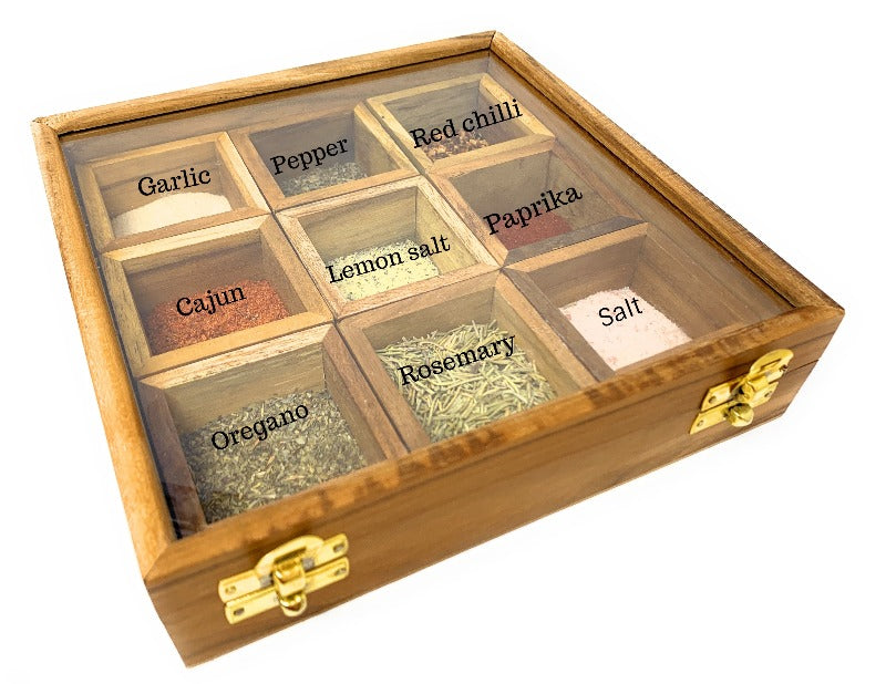 Utililty spice box Wooden spice organizer Space saving spice organizing Box with Glass lid - Snuglily