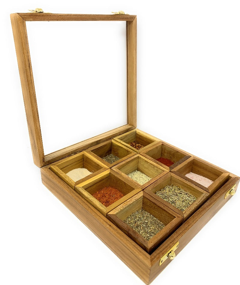 Utililty spice box Wooden spice organizer Space saving spice organizing Box with Glass lid - Snuglily