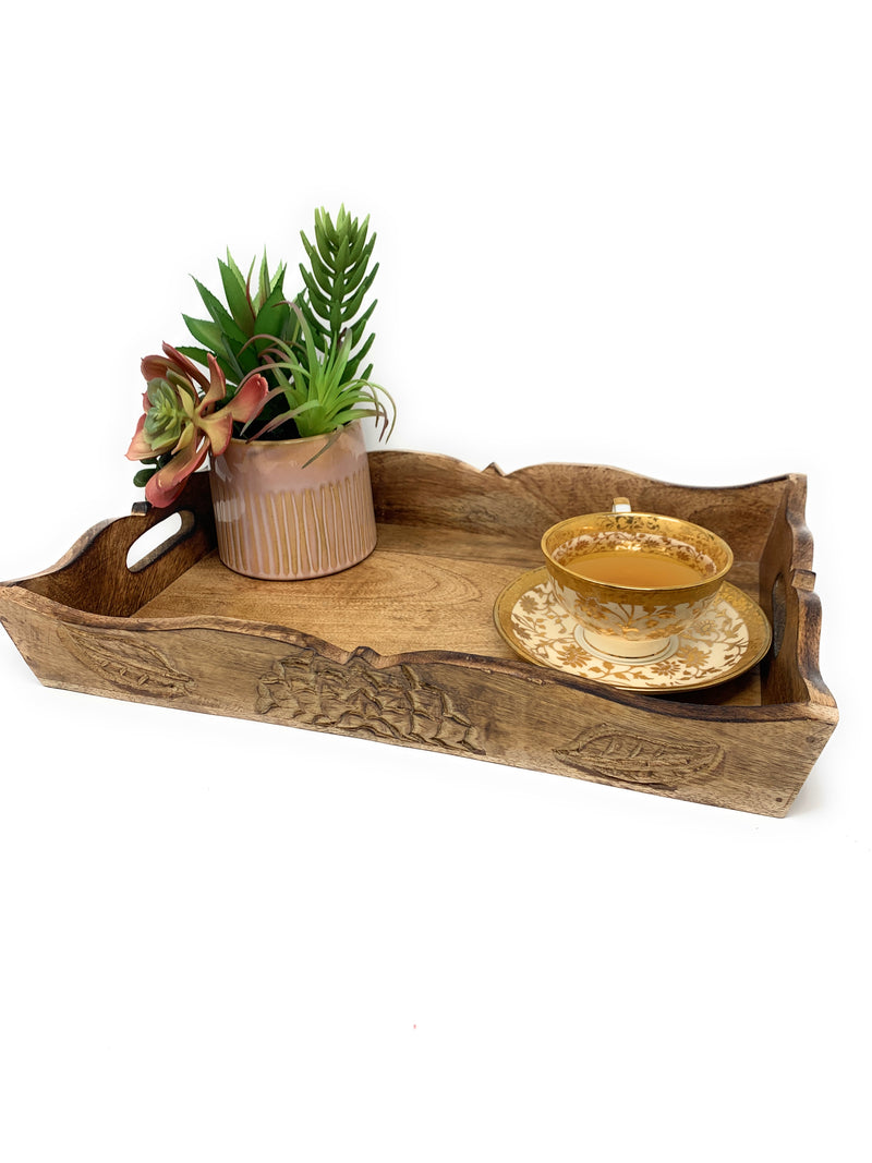 White & Oak Rustic Hand carved Modern farmhouse Serving tray 15 inch - Snuglily