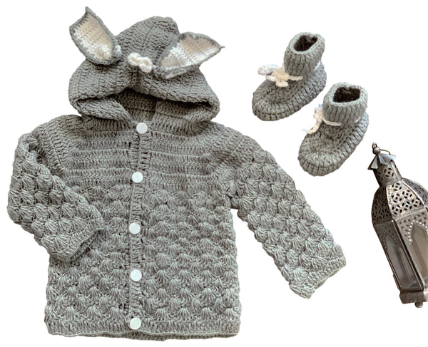 Gray Sweatshirt baby, 2pc baby boy hoodie set, bunny ears hoodie out for boy, Baby shower gift outfit for infant, 1st Birthday outfit for boy