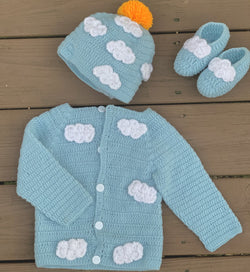 3 piece  Newborn Baby Boy  sky blue Winter Coat, Knit Cardigan Toddler Sweater  set includes beanie hat & booties (0-12 months) - Snuglily
