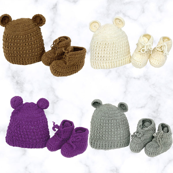 2 piece Newborn Animal theme baby beanie hat with earflaps & booties perfect photography prop - Snuglily