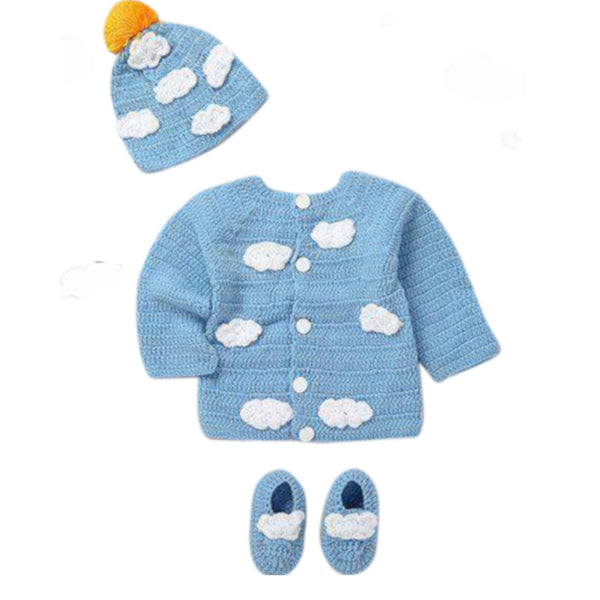 3 piece  Newborn Baby Boy  sky blue Winter Coat, Knit Cardigan Toddler Sweater  set includes beanie hat & booties (0-12 months) - Snuglily