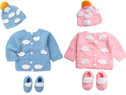 Snuglily Blue Pink clouds Sweater Cardigan set  for boy & girl includes booties & hat, Matching boy girl outfit - Snuglily