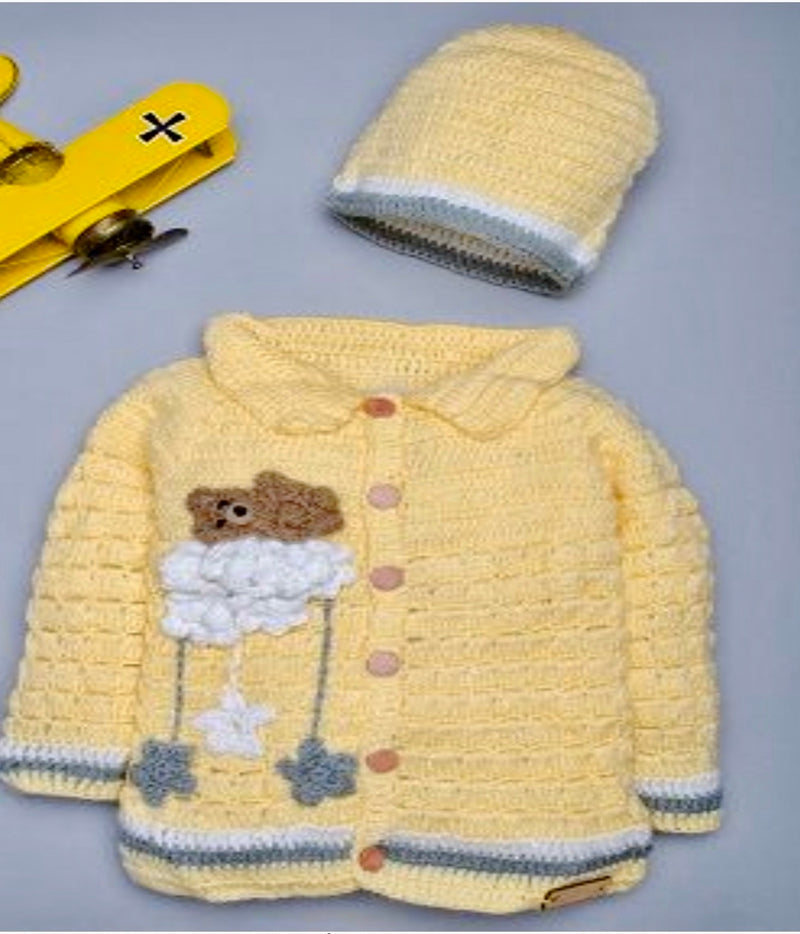 3 piece cardigan yellow flower sweater for a baby girl toddlers includes hat & booties gift set - Snuglily