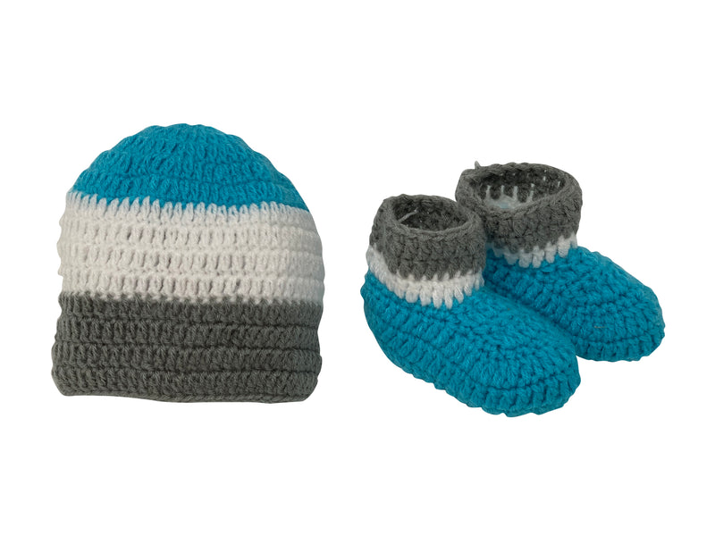Snuglily 3 piece  Chevron blue gray sweater set for baby boy toddler + booties & hat - Snuglily