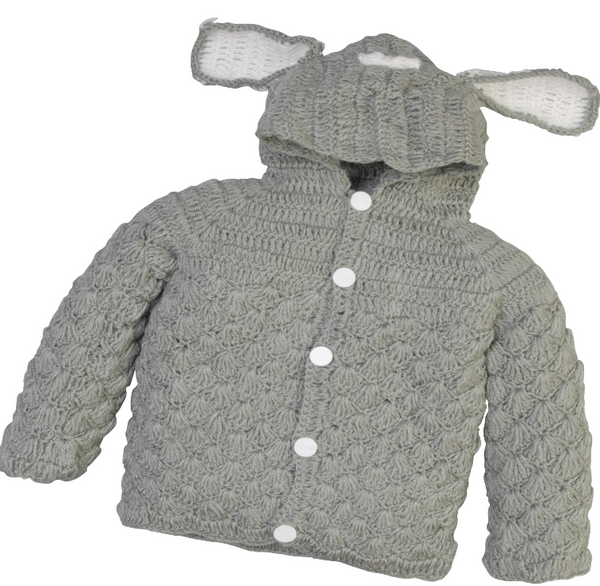 Unisex gray hoodie bunny ears  crochet sweater set for baby toddler includes Booties baby photography prop - Snuglily
